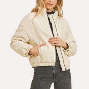 Paper Crane Ivory Oversized Puffer Jacket with Zip Detail